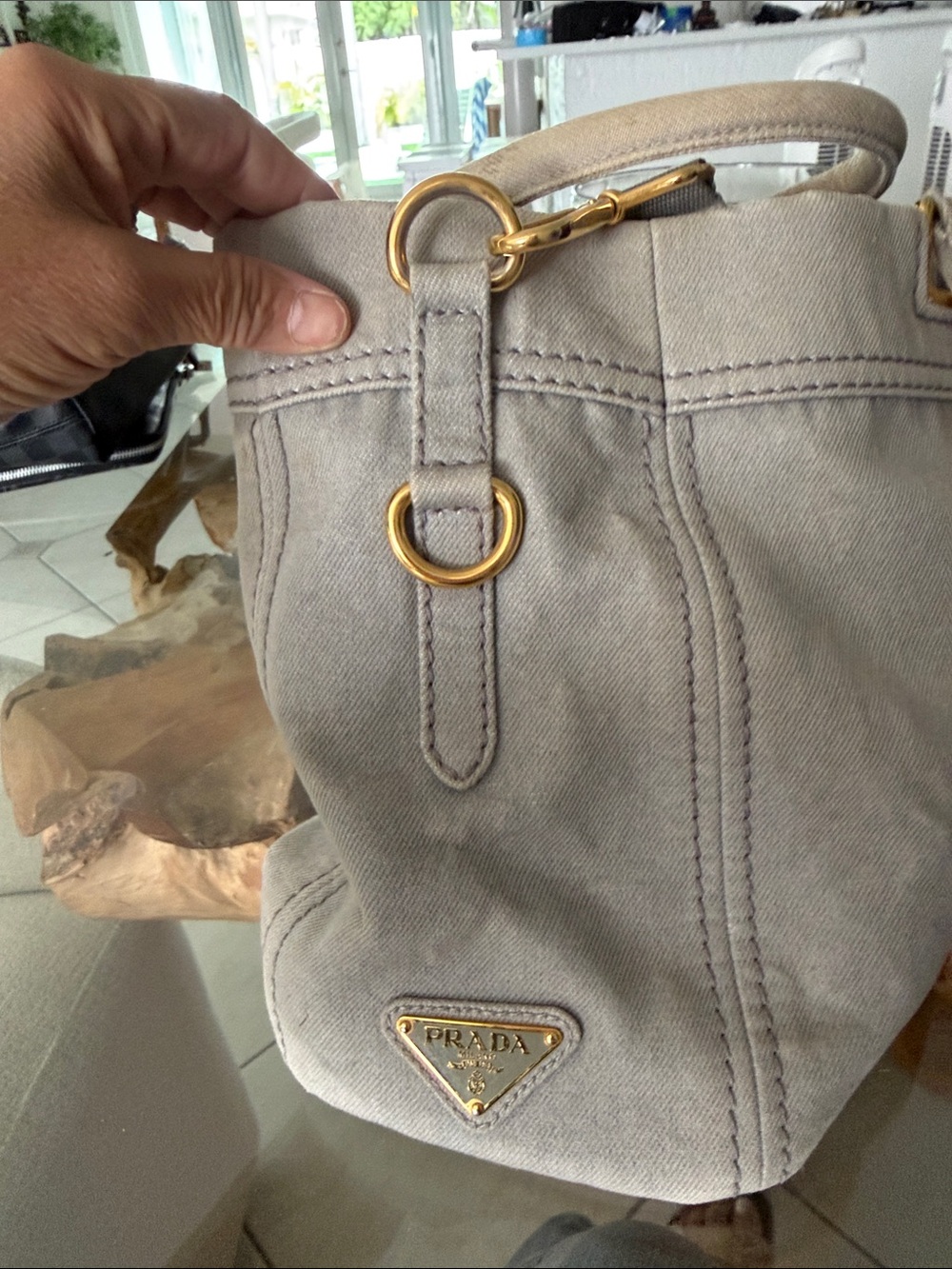 Prada Taupe Canvas Travel Tote with Gold Hardware - Picture 5 of 9